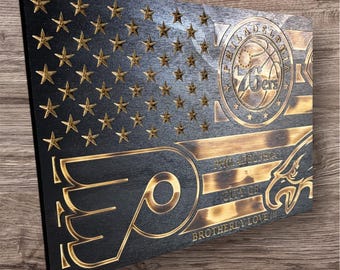 Philadelphia Sports Teams Wooden Flag: Phillies, Eagles, 76ers