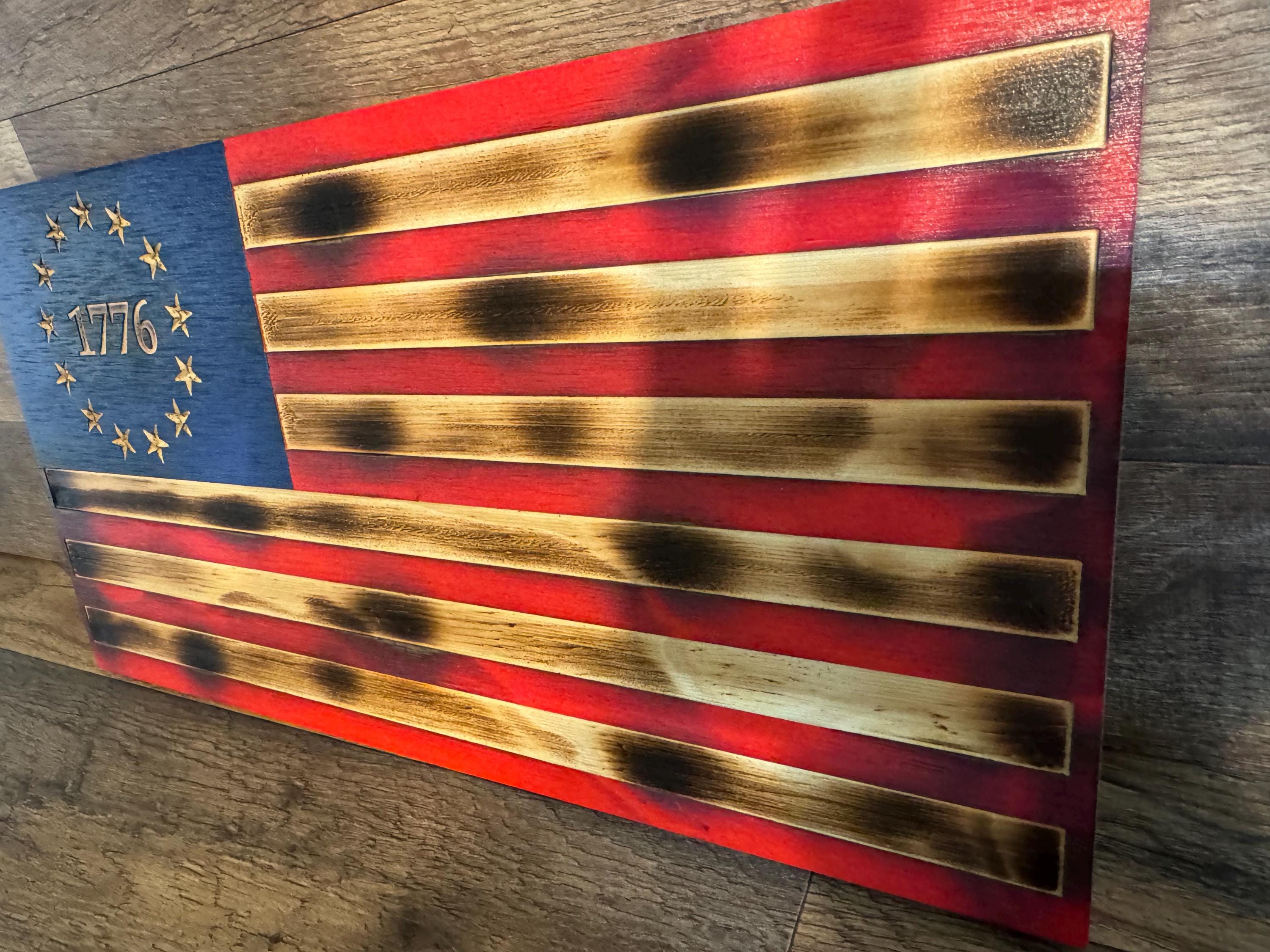 Burnt Wood American Flag: Rustic 1776 Betsy Ross Decor - Etsy