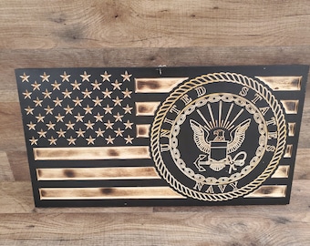 Beautiful handcrafted CNC engraved Military American flag, Handcrafted Military flag,Navy Flag, Rustic Burnt flag, Military flag