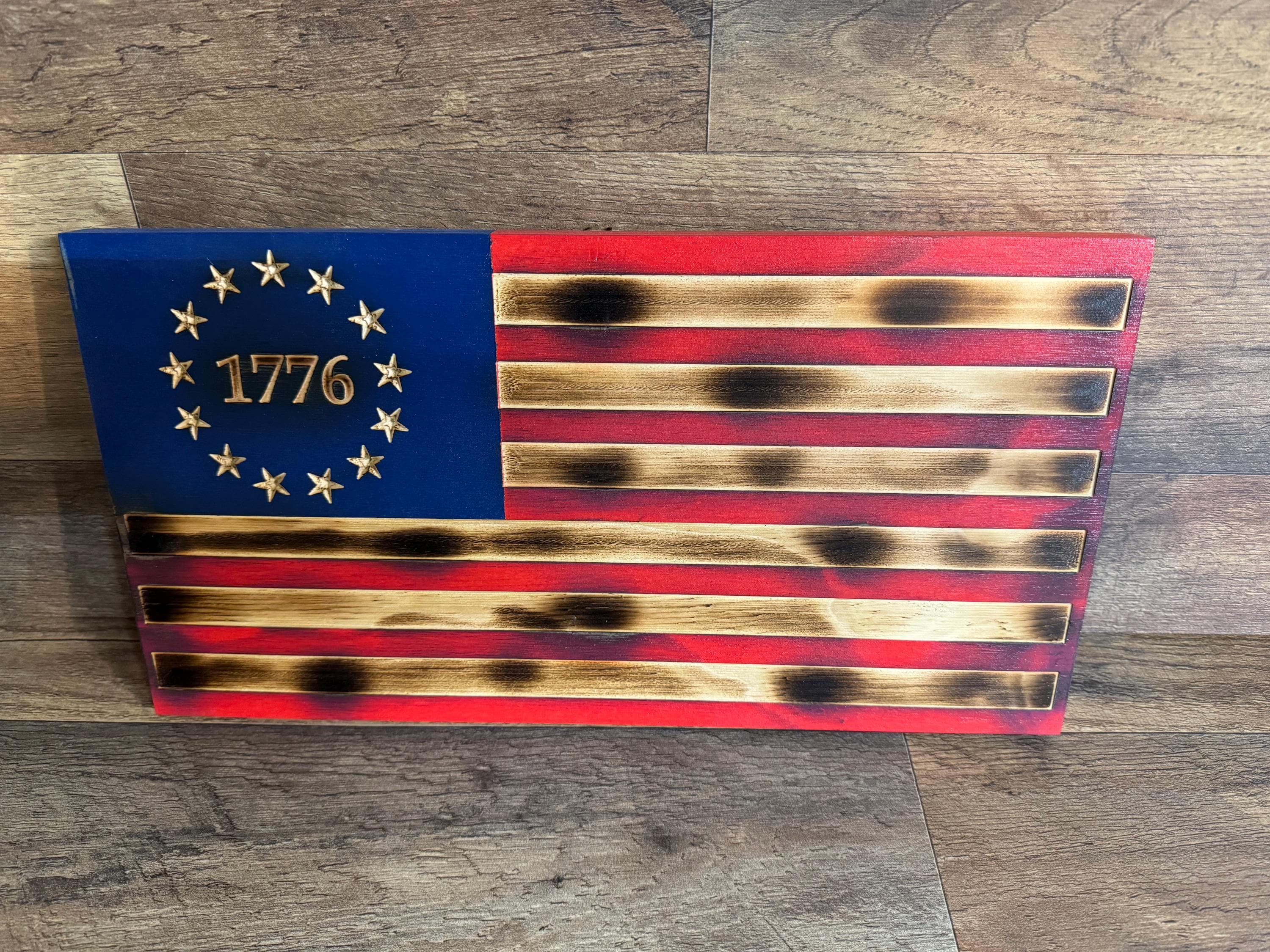 Burnt Wood American Flag: Rustic 1776 Betsy Ross Decor - Etsy