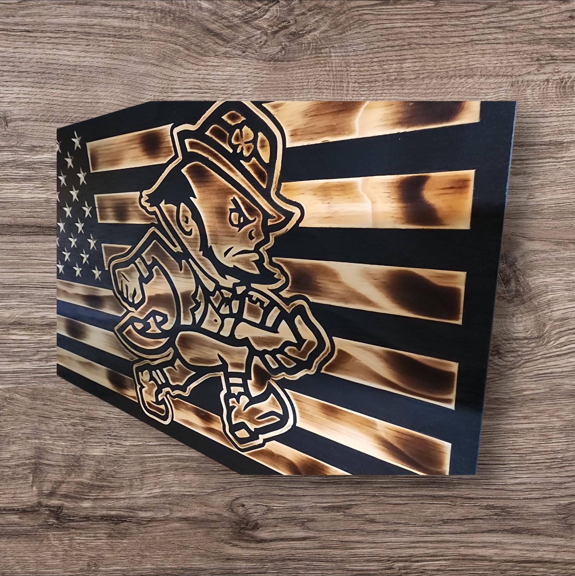 Notre Dame Wooden Flag, Rustic Burnt Wood American Flag, Man Cave