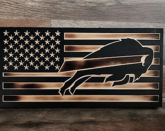 Vlag van Buffalo Bills: handgemaakte, CNC-gegraveerde rustieke Amerikaanse vlag