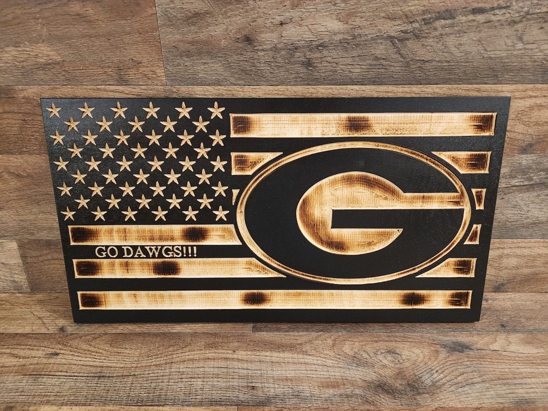 Georgia Bulldogs Wooden Flag, Rustic Burnt Wood American Flag, Man