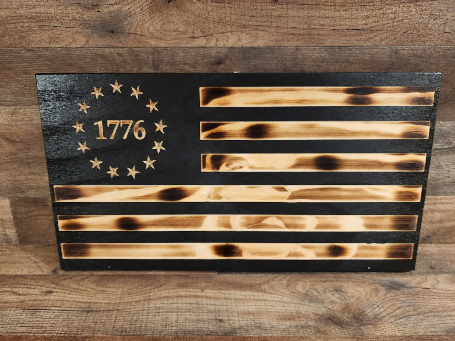 Burnt Wood American Flag: Rustic 1776 Betsy Ross Decor - Etsy