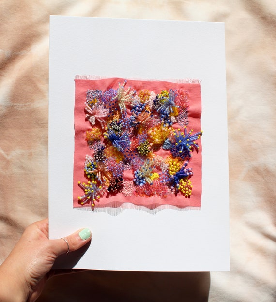 Unframed A4 pink embroidered artwork