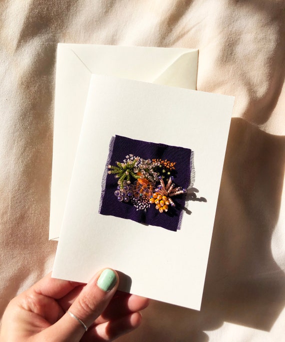 Unframed mini purple embroidered artwork card