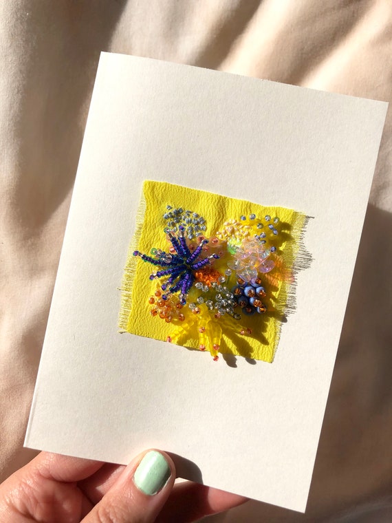 Unframed mini yellow embroidered artwork card