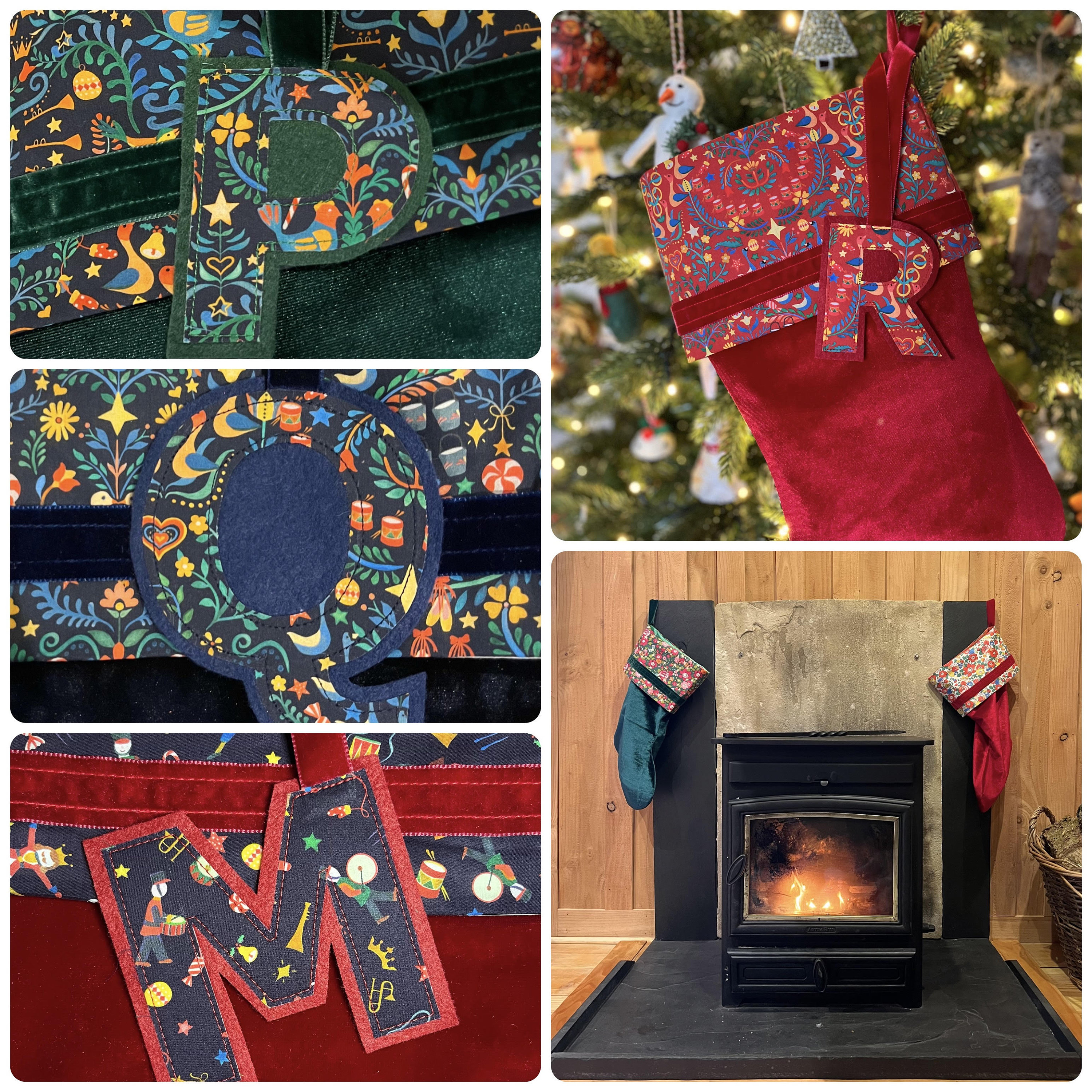 Liberty and velvet Christmas stocking with optional personalisation.