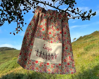 Laundry bag: Liberty Augusta Linen drawstring laundry bag for travel/lingerie storage with optional personalisation
