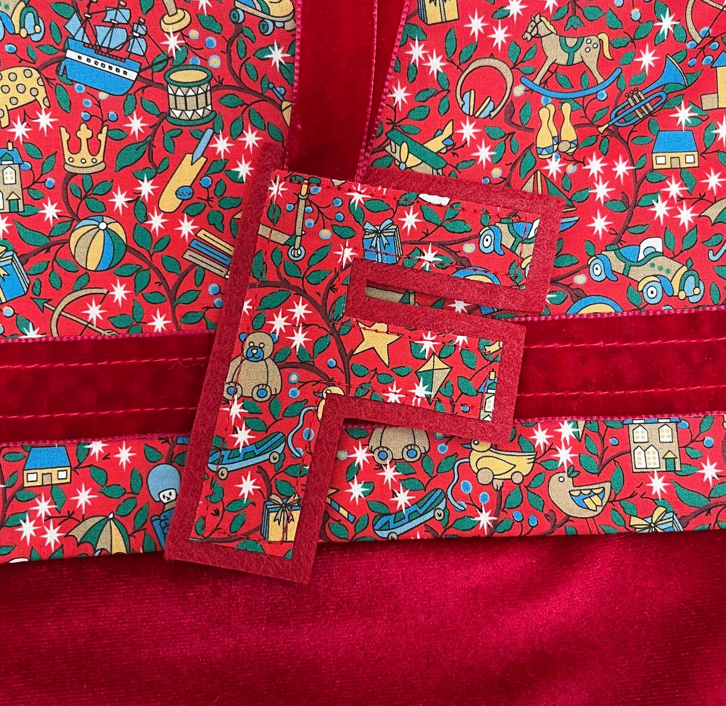 Liberty and velvet Christmas stocking with optional personalisation.