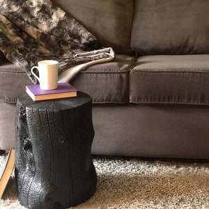 Wood,Stool,End Table, Live Edge,Shou Sugi Ban,Stump,Charred,Burnt,Stump,Stand, Minimalist, Reclaimed, End Table, Unique, Handmade