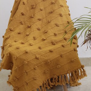 Handwoven Mustard Yellow Boho Throw Blanket – Cozy Textured Cotton Blanket with Tassels for Sofa, Bed & Home Décor - Size 52x72 image 2