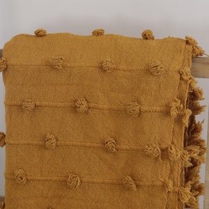 Handwoven Mustard Yellow Boho Throw Blanket – Cozy Textured Cotton Blanket with Tassels for Sofa, Bed & Home Décor - Size 52x72 image 5