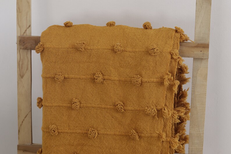Handwoven Mustard Yellow Boho Throw Blanket – Cozy Textured Cotton Blanket with Tassels for Sofa, Bed & Home Décor - Size 52x72 image 5