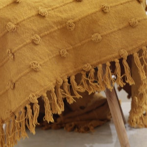 Handwoven Mustard Yellow Boho Throw Blanket – Cozy Textured Cotton Blanket with Tassels for Sofa, Bed & Home Décor - Size 52x72 image 3