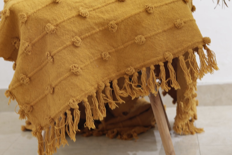 Handwoven Mustard Yellow Boho Throw Blanket – Cozy Textured Cotton Blanket with Tassels for Sofa, Bed & Home Décor - Size 52x72 image 3