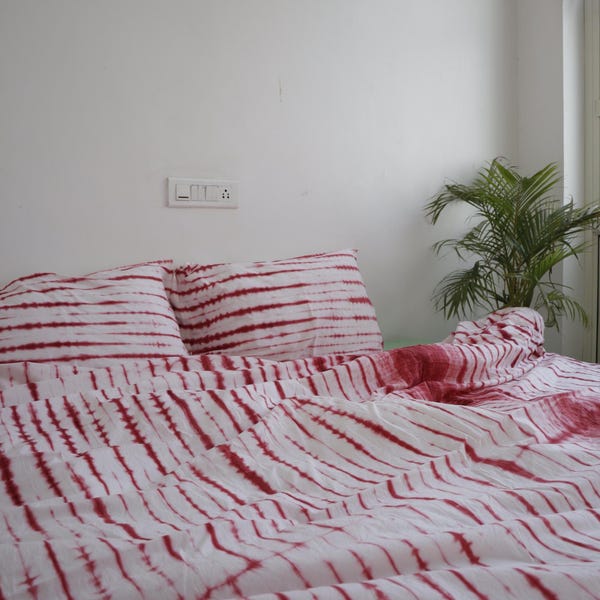 Blue - Shibori Tie-Dye Cotton Double Bedsheet Set (108 x 90 in) 19