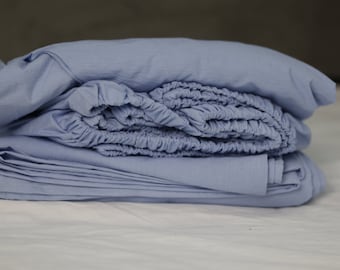 Handmade Linen Fitted Sheet in Navy blue Color with pillow shams /Natural & Durable - Custom Size Available -  Eco-Friendly Bedding