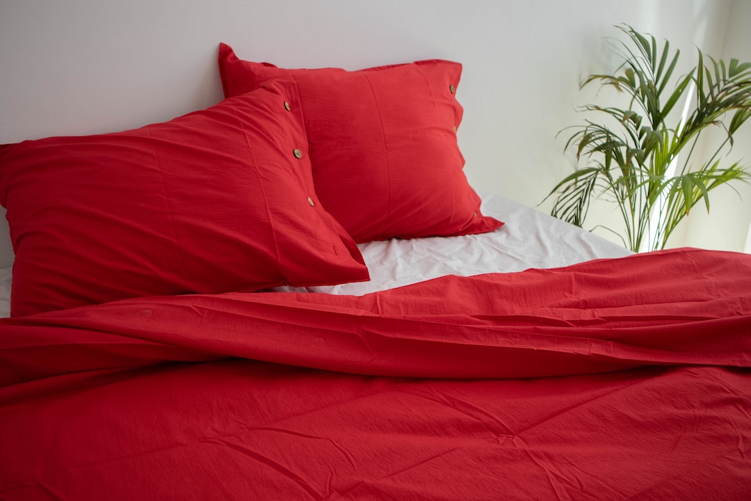 Red/rust Bedding Line Duvet Cover in Rust Red Color With Pillow Shams /boho Duvet Cover ...