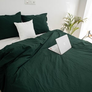 Forest Green linen duvet cover with pillow shams - Boho Duvet cover 3pcs set - Pure linen bedding - Personalization available.
