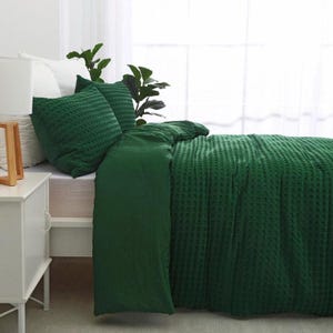 Dark Green waffle duvet with Cotton lining /Boho Duvet cover 3pcs set/ Full, twin, queen, king, custom size bed |