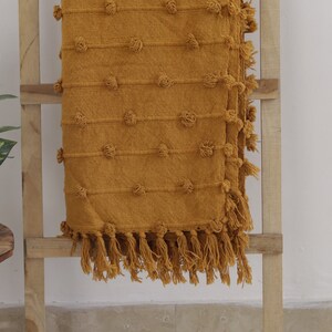 Handwoven Mustard Yellow Boho Throw Blanket – Cozy Textured Cotton Blanket with Tassels for Sofa, Bed & Home Décor - Size 52x72 image 4