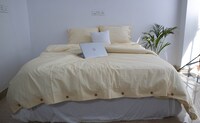 Duvet cover in Pastel Yellow color with pillow shams /Boho Duvet cover 3pcs set/ Full, twin, queen, king, custom size bed |  Free shipping