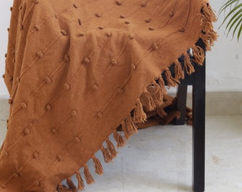 Cinnamon Brown Throw Blanket With Fringes - Aesthetic Chunky Loops in Solid color Throw Blanket - Brown Cotton Blanket 52x72/ custom Size