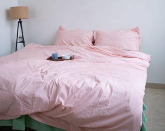 Baby Pink 100% organic linen duvet set with 2 pillow shams /Boho Duvet cover 3pcs set/ Full, twin, 90x90, king, custom size bed.