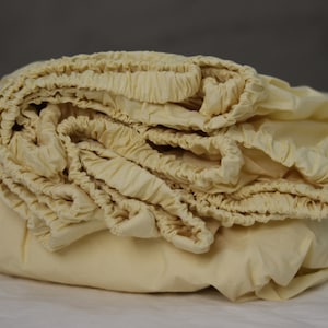3 piece Linen Fitted Sheet in Custard Yellow Color with 2 pillow shams /Natural & Durable - Custom Size Available -  Soft bedding