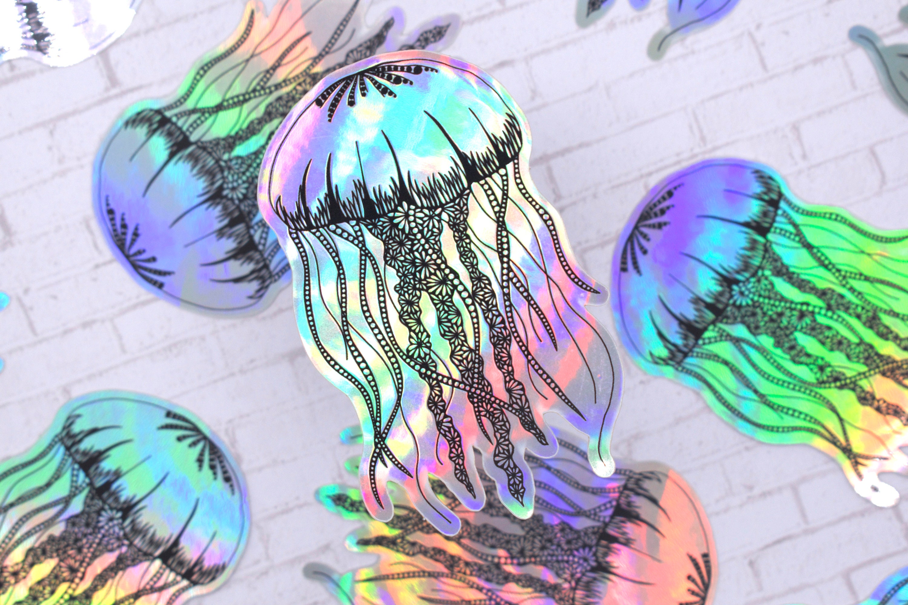 Jellyfish WATERPROOF Sticker Holographic Vinyl Decal Etsy
