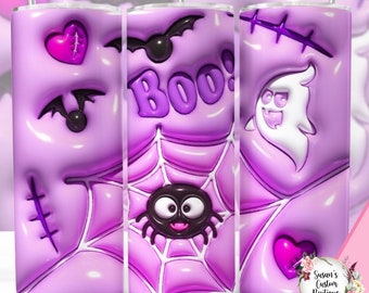 3D Inflated Boo Halloween Tumbler | Ghosts | 3D Tumbler | Pink Tumbler | Birthday Gift |  Halloween Tumbler | Cute Tumbler Gift | Spiders