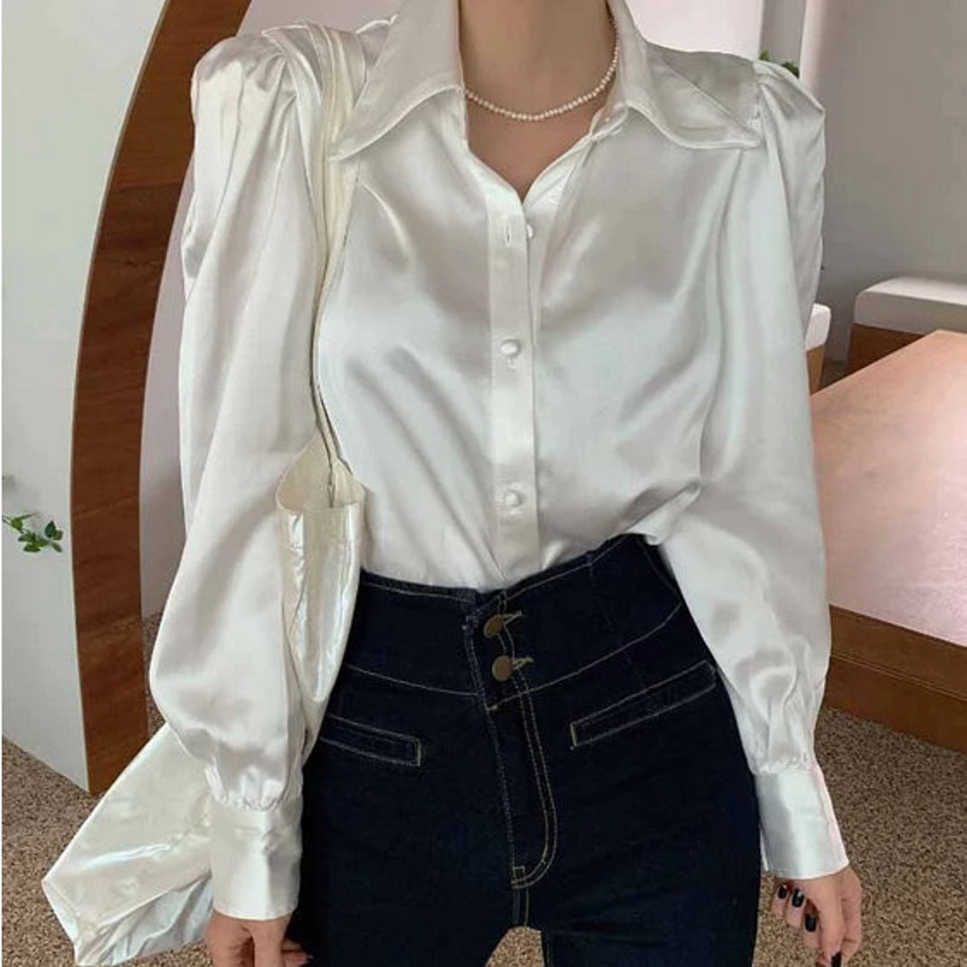 New Women's Creamy-white Button up Loose Soft Silky Shirt - Etsy