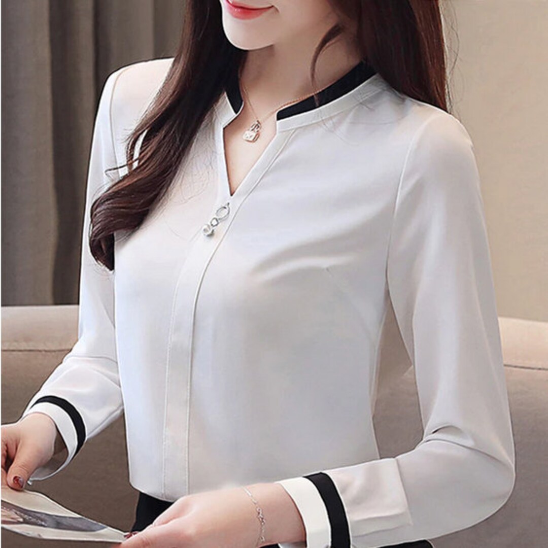 generic Autumn Long-Sleeved Shirt Women's V-Neck Chiffon Blouses Solid  Elegant Female (Color : Brown, Size : L Code) : : Clothing, Shoes  & Accessories