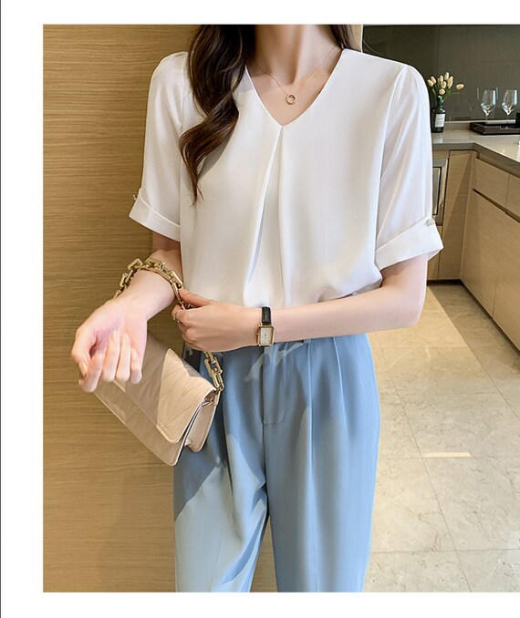 Ladies white cheap chiffon blouses