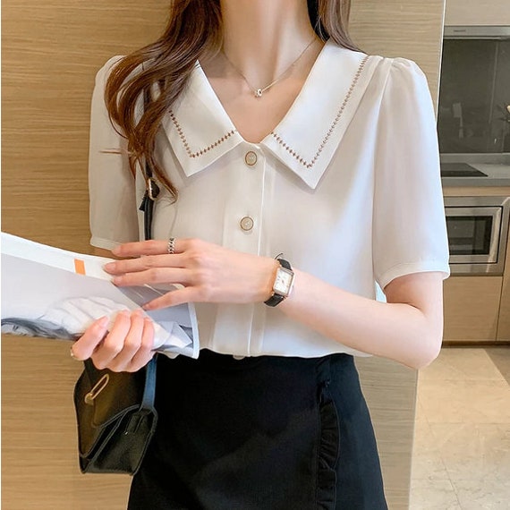 Blusas De Algodón Para Mujer Camisa De Manga Corta Moda Oficina Elegante  Trabajo