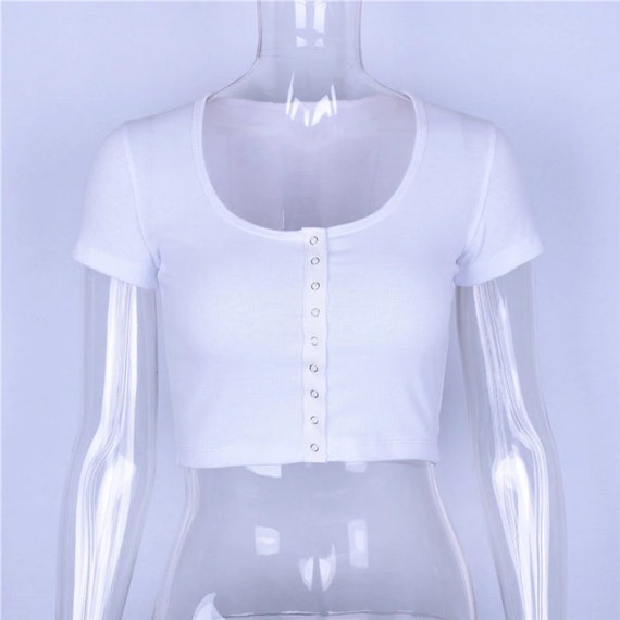 Sexy Woman Clothing Short Sleeve Crop Top Button Vest Halter