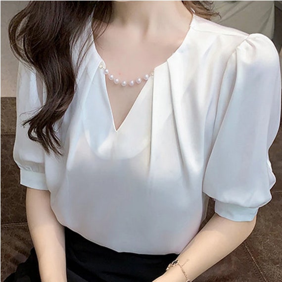 Summer Solid Sleeveless Blouse Women Fashion V Neck Lace Stitching Elegant  Office Work Lady Shirts Casual Tops