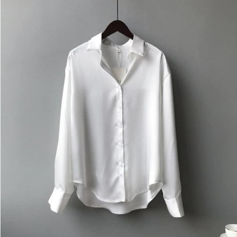 Button up Satin Silk Shirt Vintage Blouse Long Sleeve Formal - Etsy