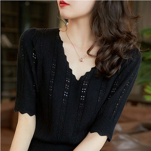 Short Sleeve Knitted Sweater Blouse Shirt Casual Tees Tops - Etsy