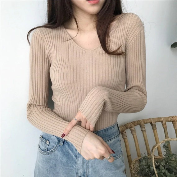 New Women s Autumn Winter Soft Knitting V neck Sweater Pullovers