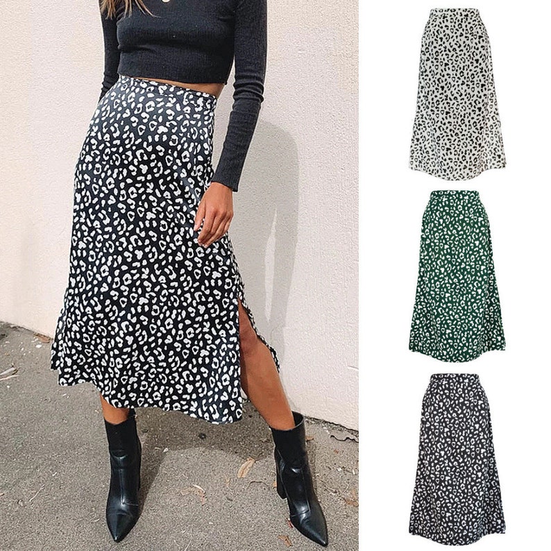 Brand New Women/'s Leopard Print Chiffon Skirt Dress With Side Split Opening For Females Girls Casual Skirts Dresses