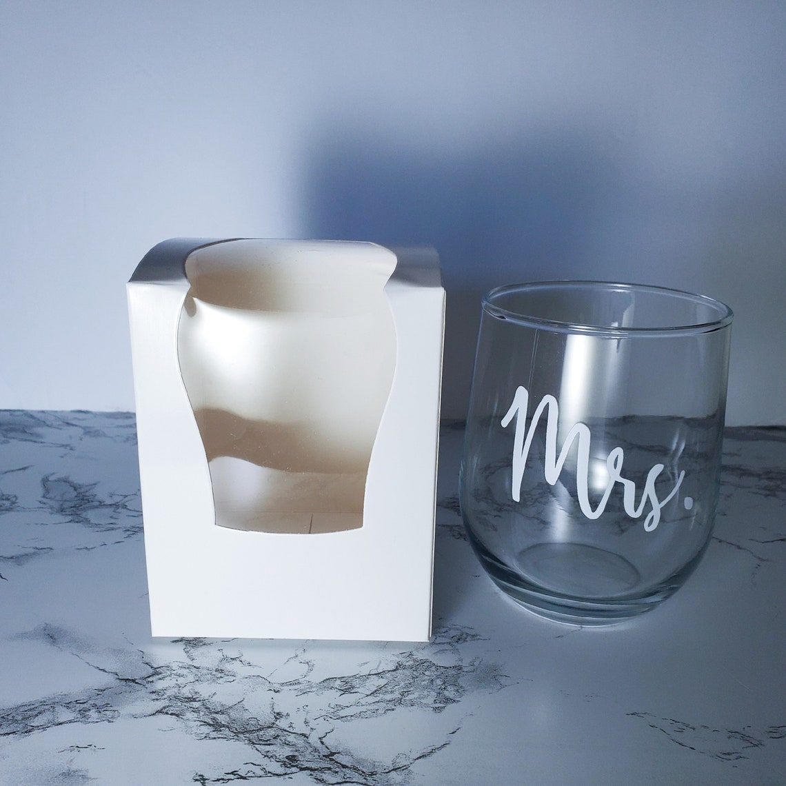 Stemless Wine Glass Display Box Party Favor Glossy White Set Etsy