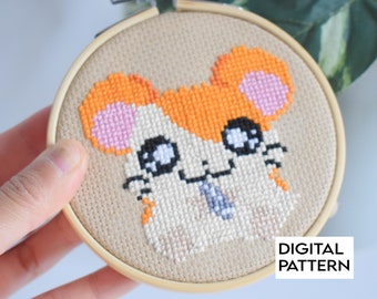 Hamtaro Digital Cross Stitch Pattern for 4inch hoop, Instant download Hamtaro PDF.