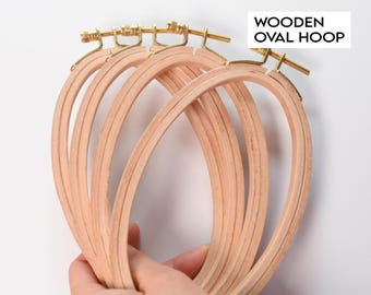 Oval Beechwood Cross Stitch Hoop, Brass Screw, 6x4 Inch Embroidery Frame