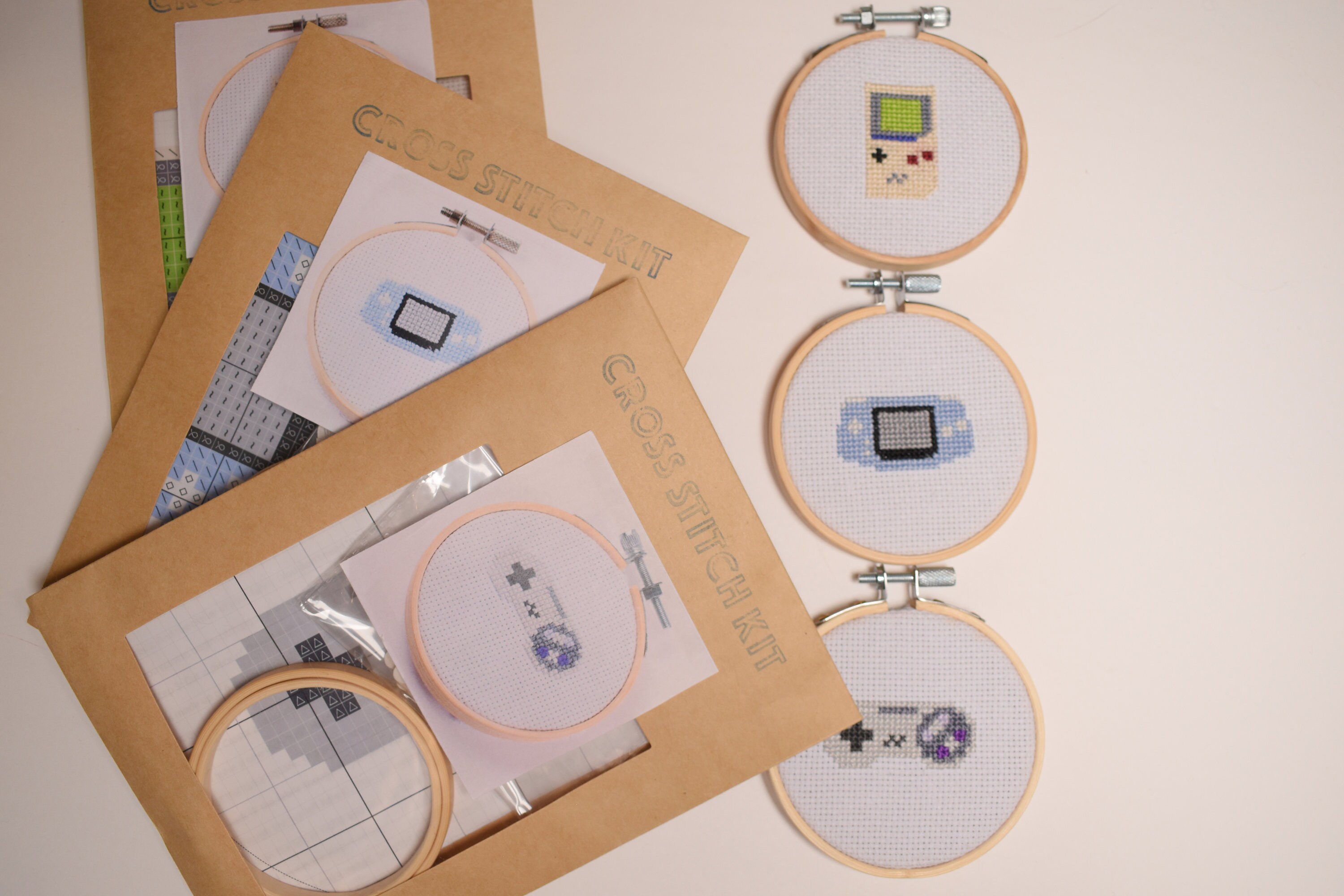 Mini Cross Stitch Kits 3pack, 3inch Retro Hobby Craft Kits, Beginner  Friendly DIY Kits, Game Boy Original, Game Boy Advance, SNES 