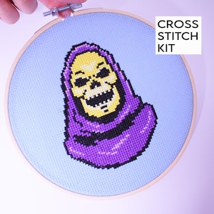 Skeletor Cross Stitch Kit, He-Man Embroidery Kit, Skull Cross Stitch, Comic Silly Craft DIY Kit,
