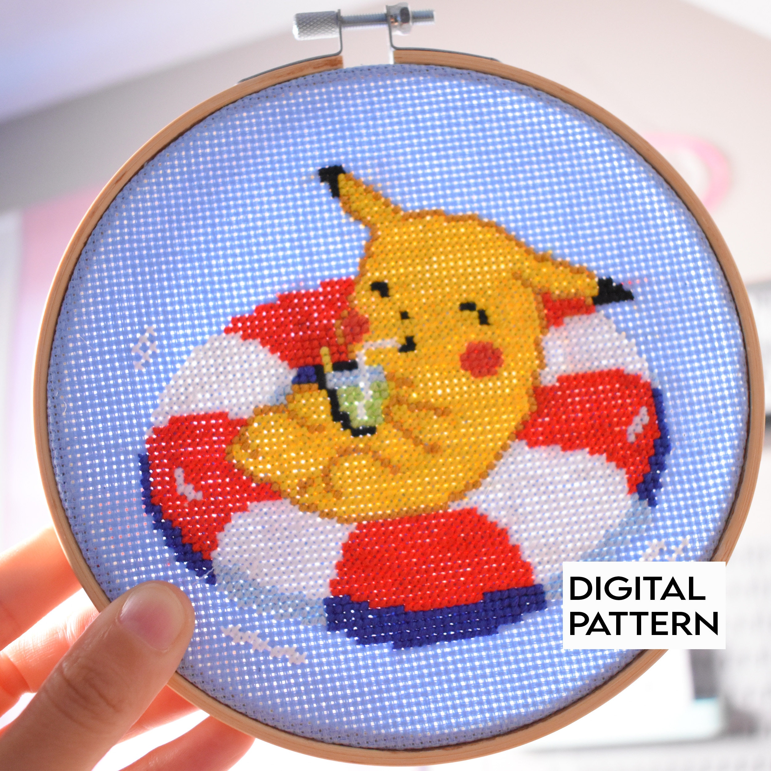 Pokemon Red and Pikachu Pixel Cross Stitch Pattern Download 
