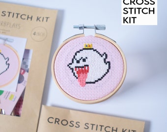 DIY Mini Ghost Cross Stitch Kit-King Boo-Counted Cross Stitch Craft Tool, Spooky DIY-Glow in the dark