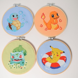 Pokémon Cross Stitch Craft Kit 4 Kanto starter Pokémon, Pikachu, Bulbasaur, Charmander, Squirtle Kit Bundle, DIY Pokémon gift set, image 7